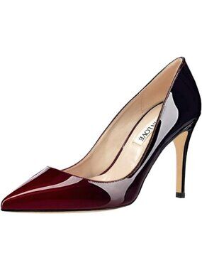 Women's Wine Black Patent Closed Pointed Toe High Heel Pumps Slip On Dress Shoes